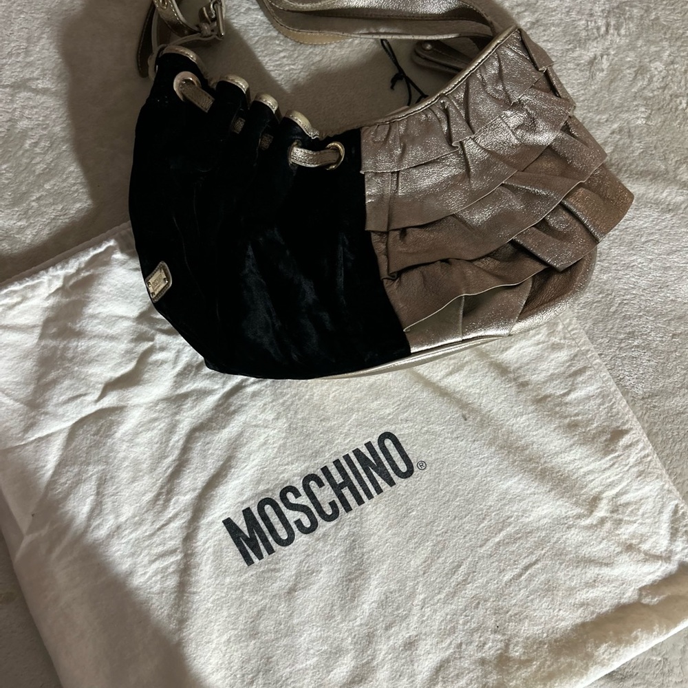 Moschino Black and Gold Ruffle Handbag